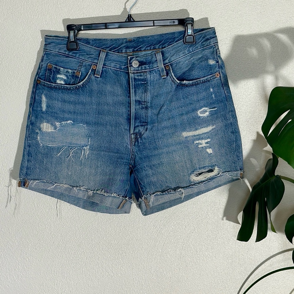 Levi's Classic Blue Distressed Jean Shorts